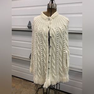 Vintage Cable Knit Shawl Poncho Cream
